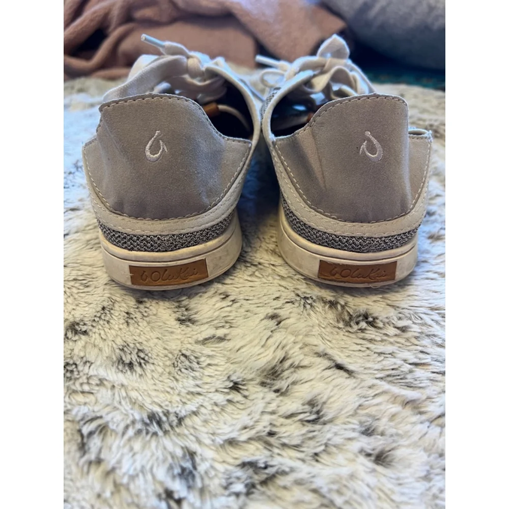 Olukai Womens Size 7.5 Pehuea Li Taupe Gray Beige Casual Lace Up Sneakers